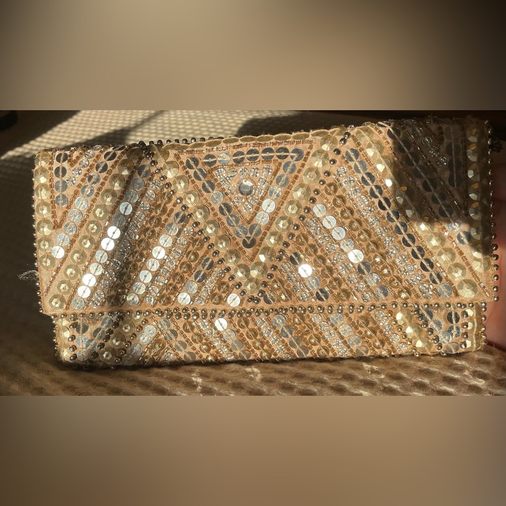 Beaded gold clutch
